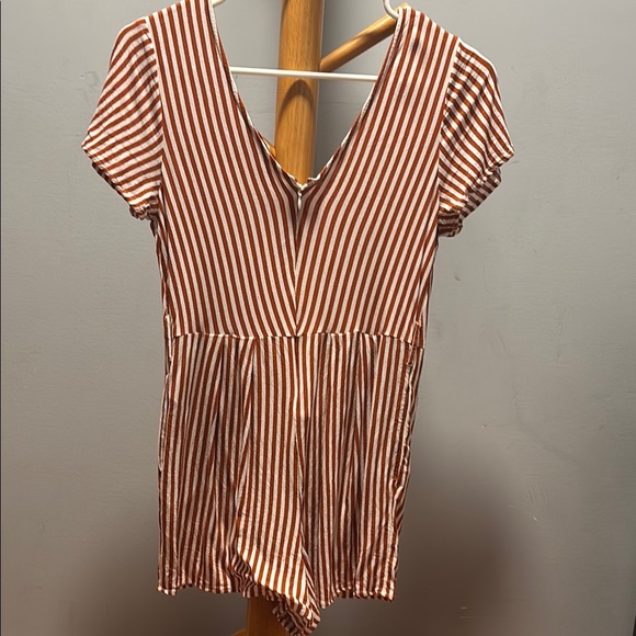 American Eagle Outfitters Rust and White Striped Romper Cottagecore Bohemain - Picture 3 of 4